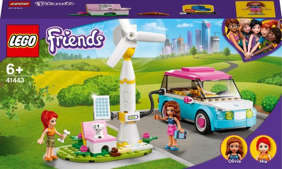 LEGO 41443 Friends Olivia’s elektrische auto Set met Olivia en Mia Mini Poppetjes, Educatief Speelgoed voor Meisjes en Jongens vanaf 6 Jaar