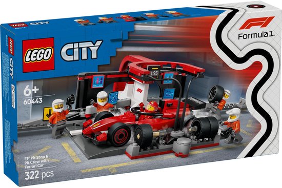 LEGO City F1 pitstop en pitcrew met Ferrari auto – 60443