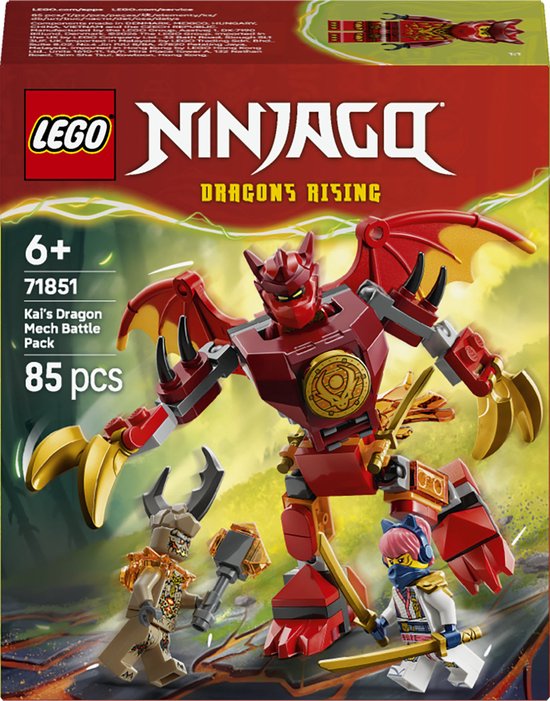 LEGO® NINJAGO® Kai’s Drakenmecha Strijdpakket – Mechaspeelgoed – Speelset met 3 Minifiguren – 71851